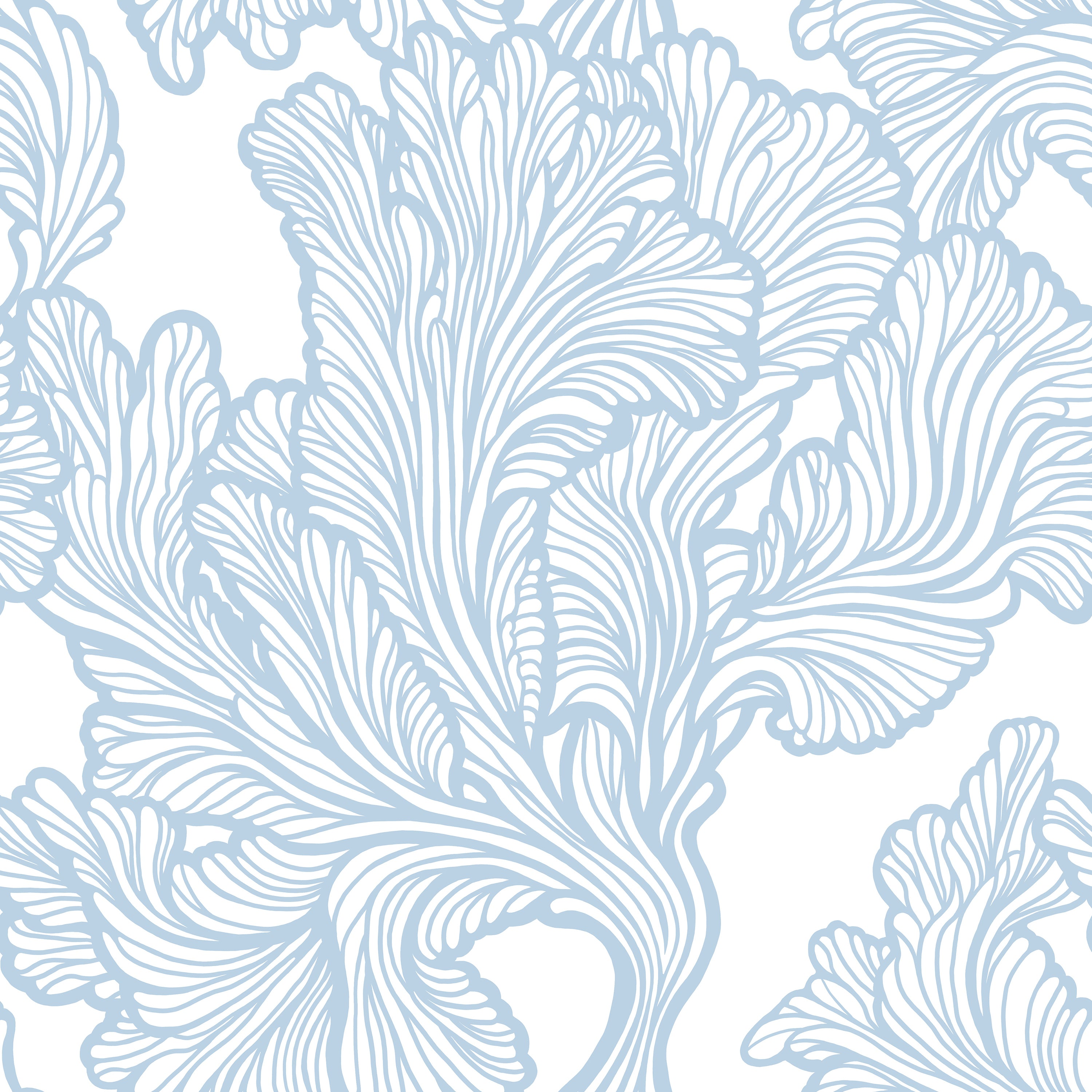 Decorative pattern of blue leaves on a white background